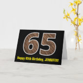65e verjaardag: Naam + Faux Wood Grain Patroon "65 Kaart (Gele Bloem)