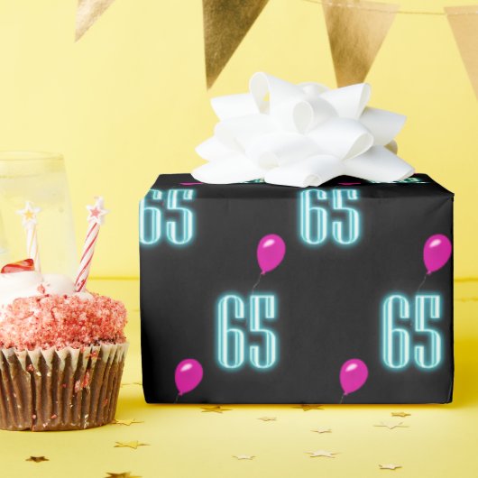 65e verjaardag Neon met ballon Cadeaupapier (Verjaardagsfeest)