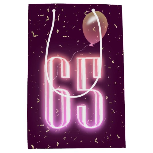 65e verjaardag Neon Sign en Confetti Medium Cadeauzakje (Voorkant)