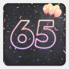 65e verjaardag Neon Sign On Black Vierkante Sticker