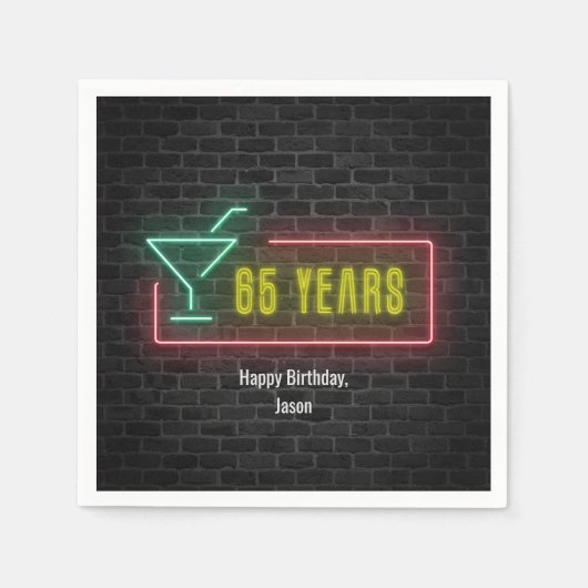 65e verjaardag Neon Sign op stenen muur Servet (Voorkant)