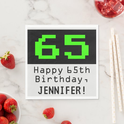 65e verjaardag - nerdy / geeky stijl "65" & naam servet (Insitu)