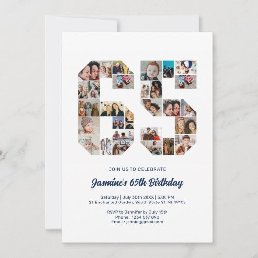 65e verjaardag nummer 65 aangepaste foto collage kaart (Voorkant)
