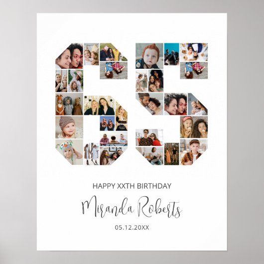 65e verjaardag nummer 65 aangepaste foto collage poster (Voorkant)