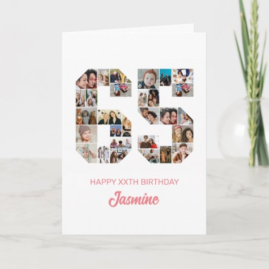 65e verjaardag nummer 65 foto collage gepersonalis kaart (Voorkant)