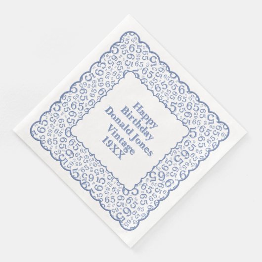 65e verjaardag nummer patroon Scallops blauw/wit Servet (Hoek)