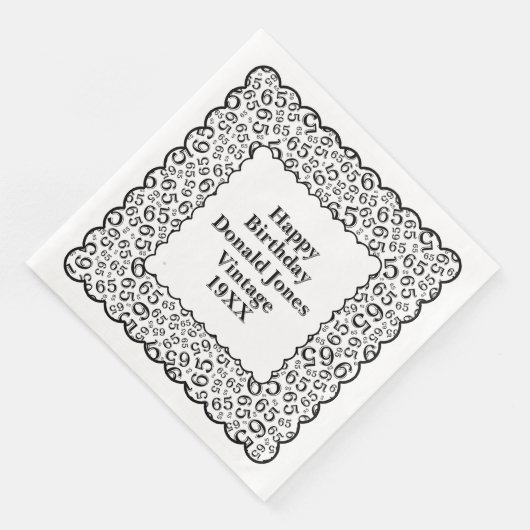 65e verjaardag nummer patroon Scallops zwart/wit Servet (Hoek)