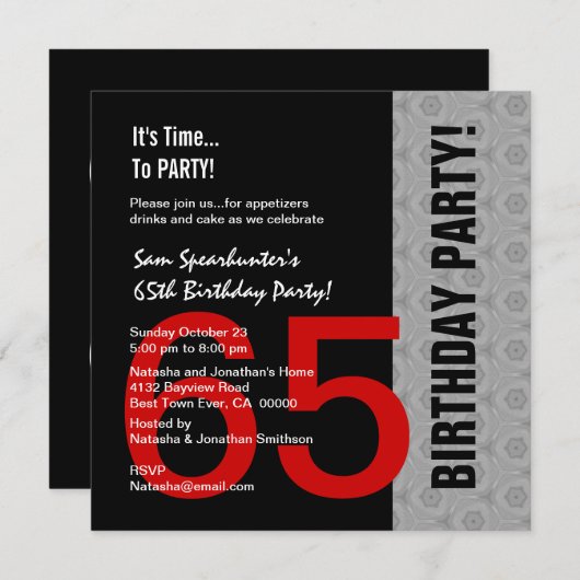 65e verjaardag of eender welk jaar rood zilver C84 Kaart (Voorkant / Achterkant)