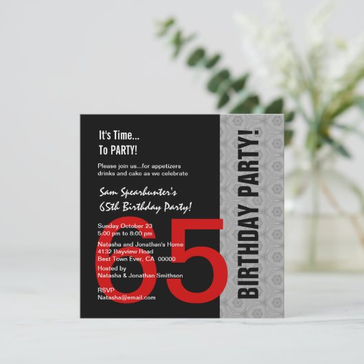 65e verjaardag of eender welk jaar rood zilver C84 Kaart (Staand voorkant)