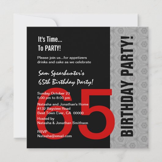 65e verjaardag of eender welk jaar rood zilver C84 Kaart (Voorkant)