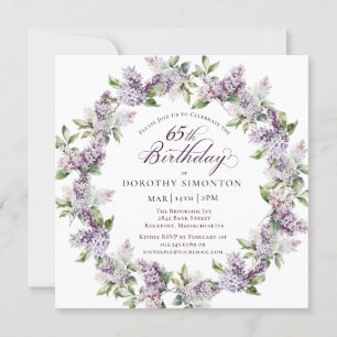 65e Verjaardag Paarse Lila Spring Flower Square Kaart