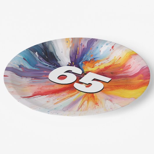 65e verjaardag Paint Blast Papieren Bordje (Gekanteld)