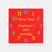 65e verjaardag, partijtijd, naam, rood papier servetten (Voorkant)