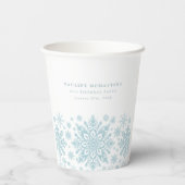 65e Verjaardag Party Blauw Wit Sneeuwvlok Custom Papieren Bekers (Achterkant)