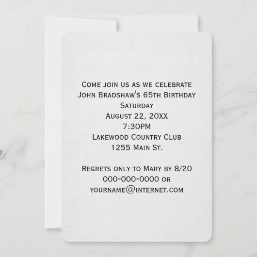 65e verjaardag Party Magazine Hoesje Uitnodiging (Achterkant)