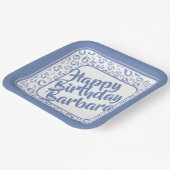 65e verjaardag Party Nummer Patroon Blauw Wit Papieren Bordje (Gebogen)