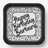 65e verjaardag Party Nummer Patroon Zwart Wit Papieren Bordje (Voorkant)