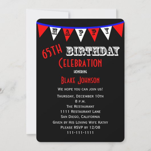 65e verjaardag Party Uitnodiging Bunting (Voorkant)