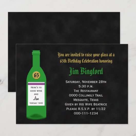 65e verjaardag Party Uitnodiging Chalkboard (Voorkant / Achterkant)