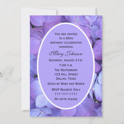 65e verjaardag Party uitnodiging Hydrangea (Voorkant)