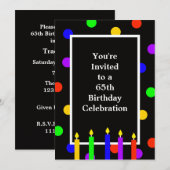 65e verjaardag Party uitnodiging kleurrijke kaarse (Voorkant / Achterkant)