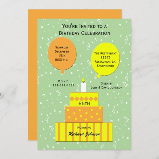 65e verjaardag Party Uitnodiging Plezier 65e taart (Voorkant / Achterkant)