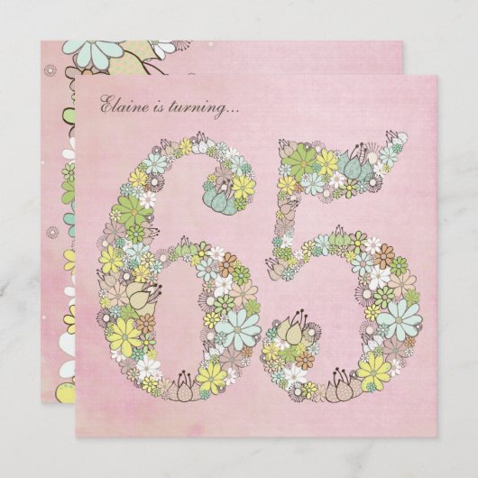 65e verjaardag Pink Blooms Aangepaste uitnodiging (Voorkant / Achterkant)