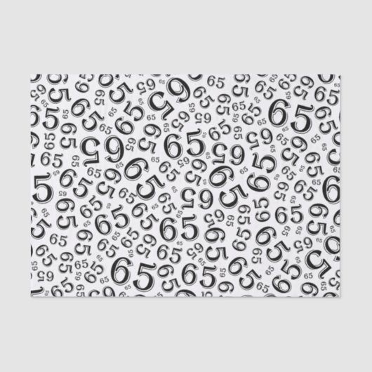 65e verjaardag Random Number Pattern Black/White Tissuepapier (Voorkant)