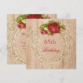  65e Verjaardag Red Rose Houten Lijst Kaart (Voorkant / Achterkant)