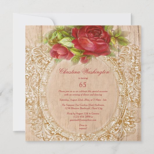  65e Verjaardag Red Rose Houten Lijst Kaart (Achterkant)