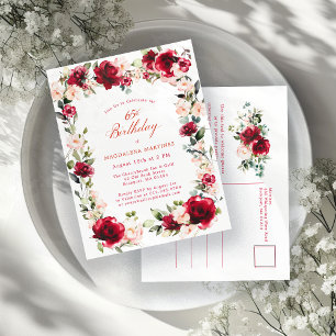 65e verjaardag Red Rose Pink Peony uitnodiging