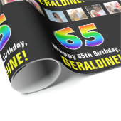 65e verjaardag: Regenboog "65"; Aangepaste foto's  Cadeaupapier (Rol Hoek)