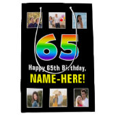 65e verjaardag: Regenboog "65", aangepaste foto's Medium Cadeauzakje (Voorkant)