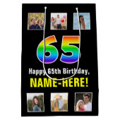 65e verjaardag: Regenboog "65", aangepaste foto's Medium Cadeauzakje (Achterkant)