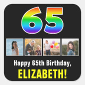 65e verjaardag: Regenboog "65"; Aangepaste foto's Vierkante Sticker (Voorkant)