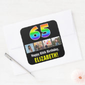 65e verjaardag: Regenboog "65"; Aangepaste foto's Vierkante Sticker (Envelop)