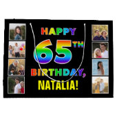 65e verjaardag: regenboogtekst, aangepaste foto's  groot cadeauzakje (Achterkant)