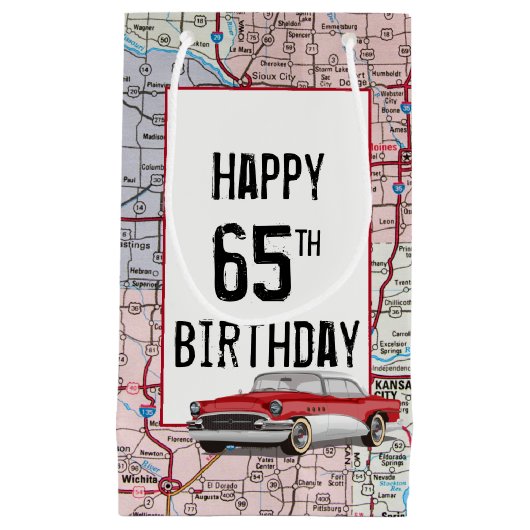 65e verjaardag Retro Buick on Map Klein Cadeauzakje (Voorkant)