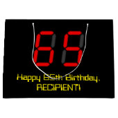 65e verjaardag: Rode digitale klokstijl "65" + naa Groot Cadeauzakje (Voorkant)