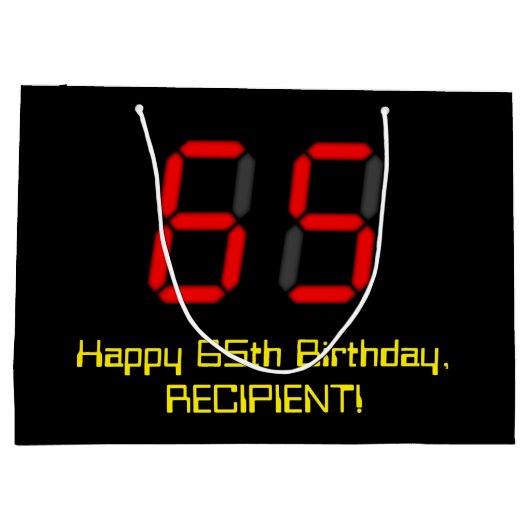 65e verjaardag: Rode digitale klokstijl "65" + naa Groot Cadeauzakje (Achterkant)