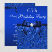 65e verjaardag Royal Blue Sequins Bow en Diamond Kaart (Voorkant / Achterkant)