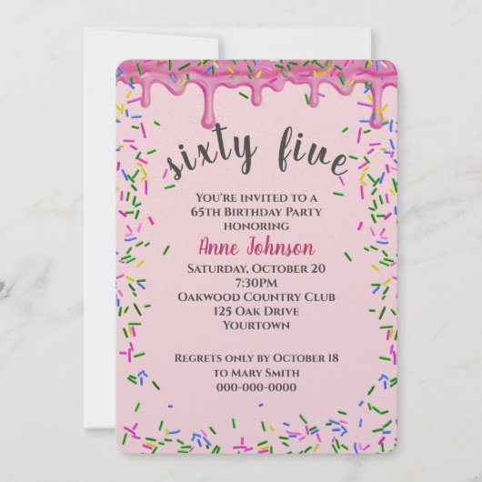 65e verjaardag roze ijsjes en strooisel kaart (Voorkant)