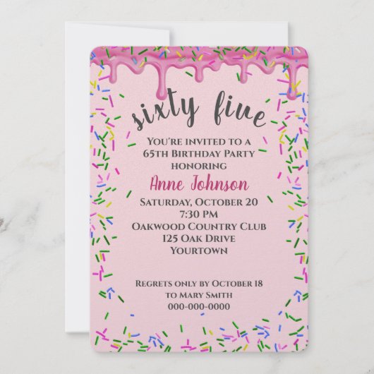 65e verjaardag roze ijsjes en strooisel kaart (Voorkant)