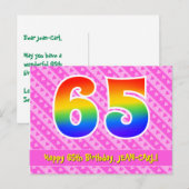 65e verjaardag: Roze strepen & harten, Regenboog 6 Briefkaart (Voorkant / Achterkant)