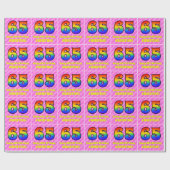 65e verjaardag: roze strips & harten, regenboognr. cadeaupapier (Vlak)