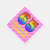 65e verjaardag: roze strips & harten, regenboognr. servet (Hoek)