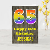 65e verjaardag: rustieke faux hout look, regenboog kaart (Gele Bloem)