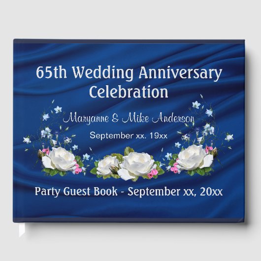 65e verjaardag Saffier Witte Rozen Custom Gastenboek (Voorkant)