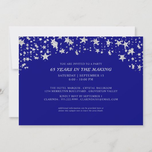 65e verjaardag Saffier Zilver Glitter Sterren Kaart (Achterkant)