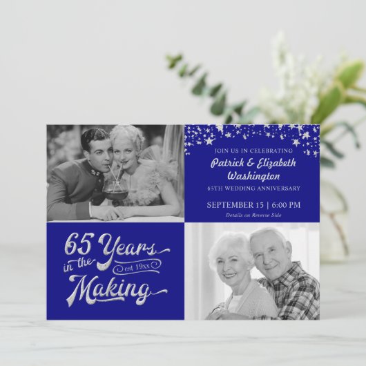 65e verjaardag saffier zilver glitters sterren kaart (Staand voorkant)